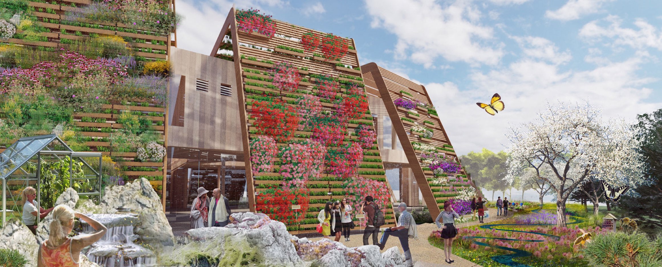 Visualisierung der begrünten Fassaden des deutschen Pavillons auf der Gartenbau-EXPO in Peking 2019